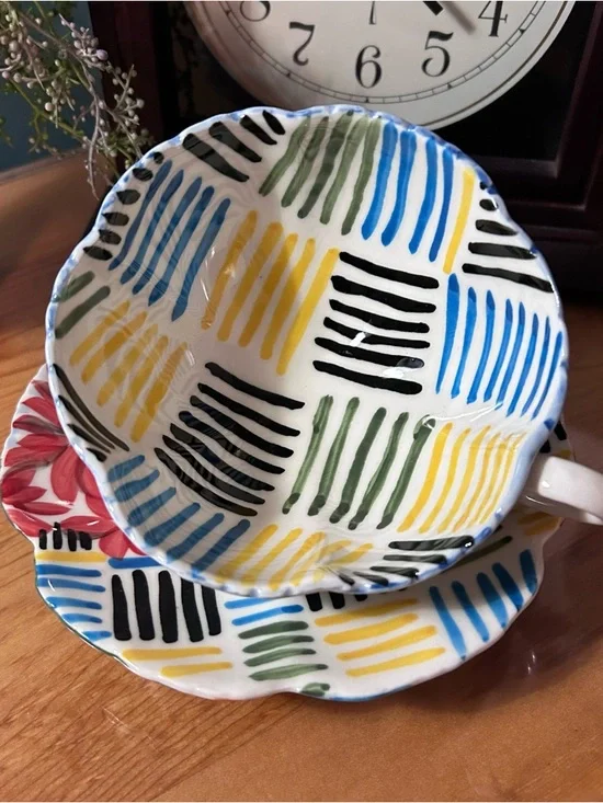 (UT) Anthropologie "Sissinghurst Castle" Footed Cup and Saucer - Picture 5 of 8